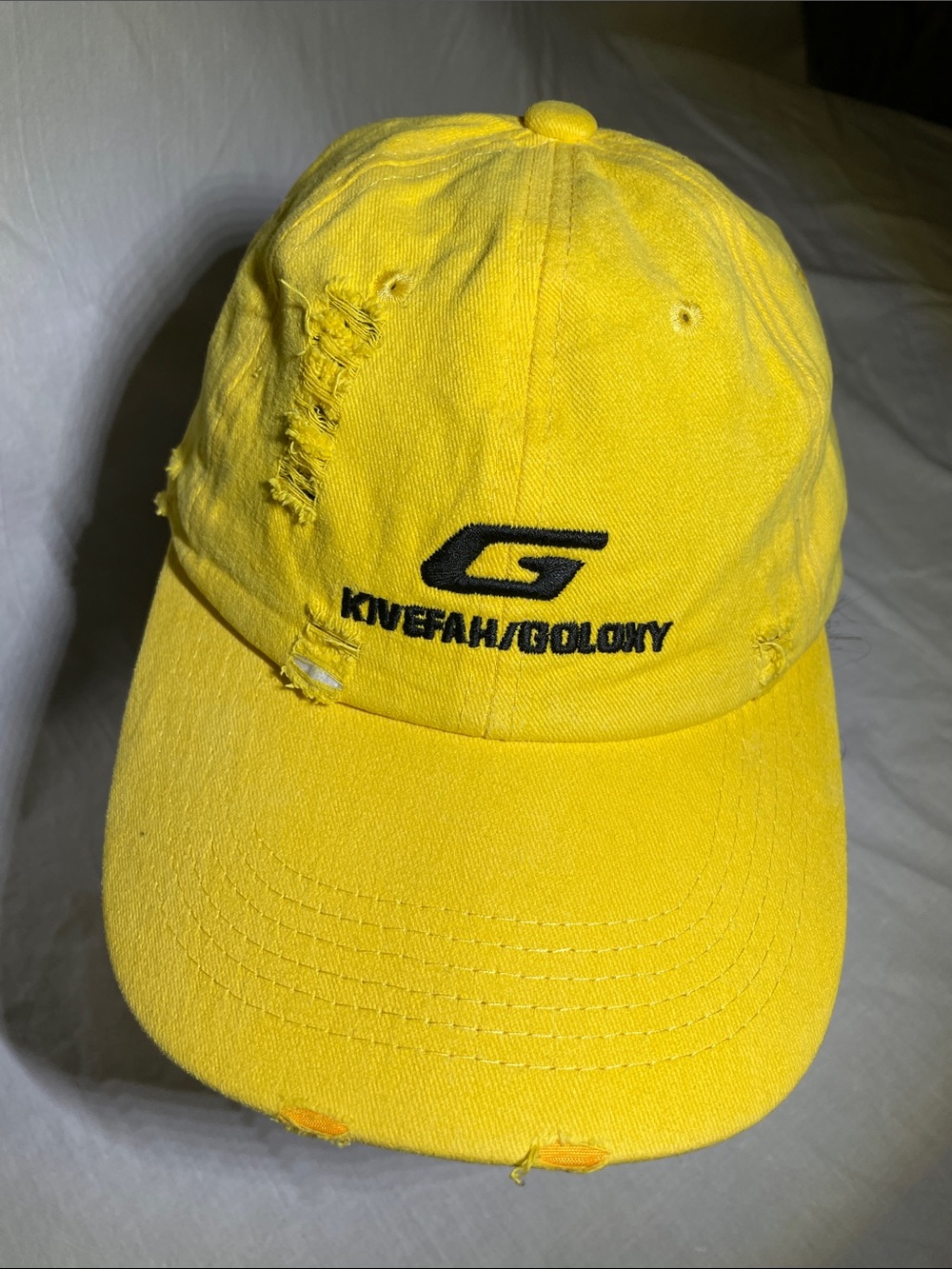 Distressed Yellow Baseball Cap with Black Logo
